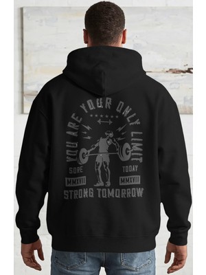 Sevbano Fitness Gym Bodybuilding Sporcu Sırt Baskılı Unisex Oversize Penye Hoodie