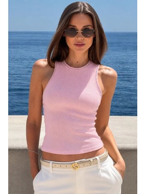 Madmext Pembe Taş Detaylı Fittilli Kadın Atlet MG2877