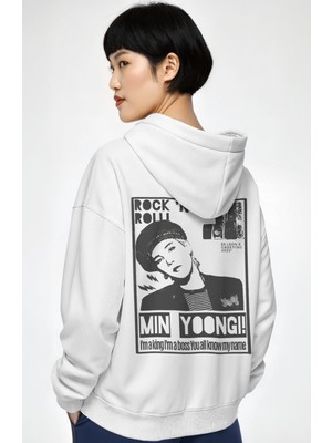 Sevbano Rock In Roll Min Yoongi Şarkıcı Sırt Baskılı Unisex Oversize Penye Hoodie