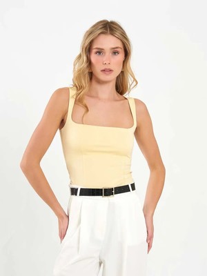 Bignuance Kadın Kare Yaka Askılı Bluz Basic Şık Günlük Üst Slim Fit