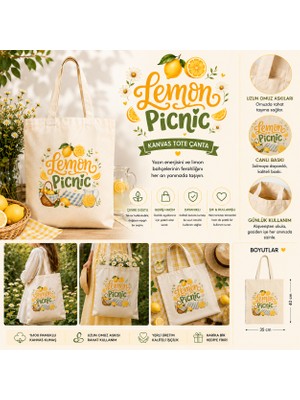 Tişört Kodu Lemon Picnic Bez Çanta – Limon Temalı Kanvas Tote Çanta