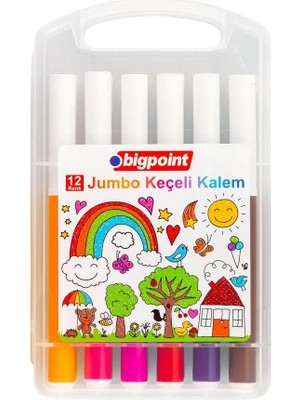 Bigpoint Jumbo Üçgen Keçeli Kalem 12'li Set Renkli Plastik Kutuda Çocuklar İçin Güvenli Kullanım