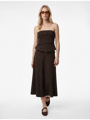 Koton Gipeli Drape Detaylı Straplez Ekose Crop Bluz