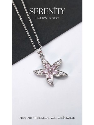 Serenity Pembe Zirkon Taşlı Deniz Yıldızı Çelik Kolye
