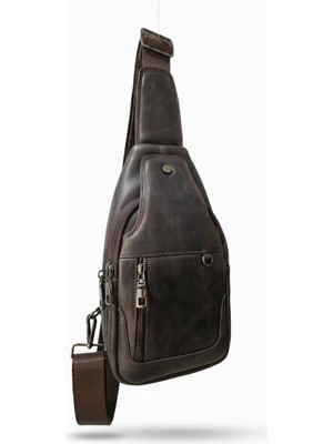 Deribond Hakiki Deri Erkek Çapraz Göğüs Çantası - Çok Bölmeli Body Bag Sling Bag