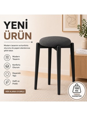Edmonda Ev Aksesuar Zümra Tekli Puf Tabure Bench Makyaj Sandalyesi Siyah Ayak