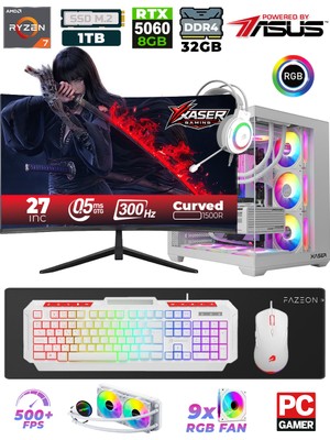 Xaser Sword X55 R7-5700X 32GB Ram 1TB M.2 SSD/8GB RTX5060/ 27" 300Hz Sıvı soğutmalı Masaüstü Oyuncu Bilgisayarı