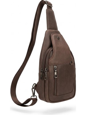 Deribond Hakiki Deri Erkek Çapraz Göğüs Çantası - Çok Bölmeli Body Bag Sling Bag