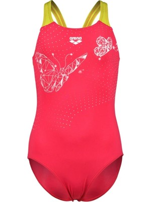 Arena Gırl's Butter Fly Swımsuıt V Back Freak Rose Soft Green