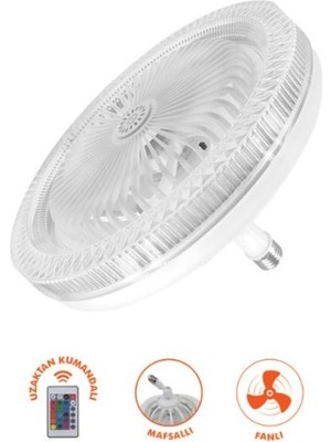 K2 Led Vantilatör Ampul (Üç Renkli Işık) Fanlı Kumandalı Rgb