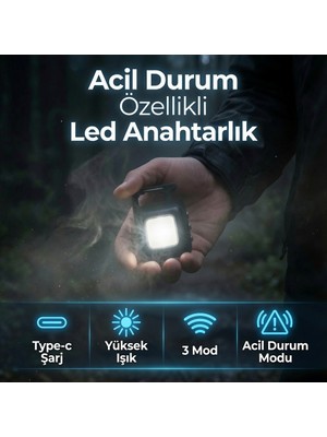 AC Aydınlatma Acil Durum Özellikli Şarj Edilebilir LED Anahtarlık El Feneri – Type-C, 3 Mod, Yüksek Işık