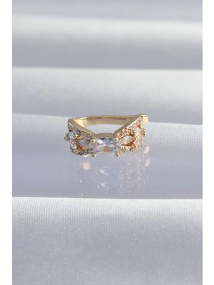 Mey Ithalat® Pirinç Gold Renk Zirkon Taş Kaplama Earcuff Küpe