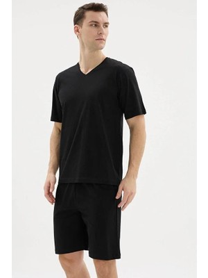 Kly Pijama Kly 26219 Erkek %100 Pamuklu V Yaka Yarım Kollu Cepli Şort Takım