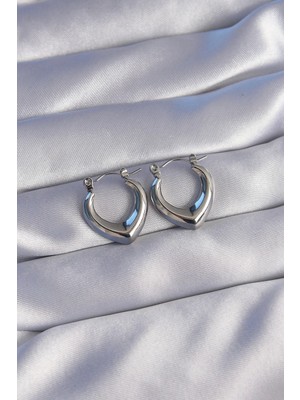 Mey Ithalat® 316L Çelik Gümüş Renk Içi Oval Tasarımlı Küpe