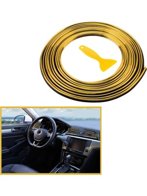 Buffer® Gold Araba Oto Trim Dekorasyon Şeridi Kauçuk Elastik Kolay Kurulum 5 Metre Şerit Bant