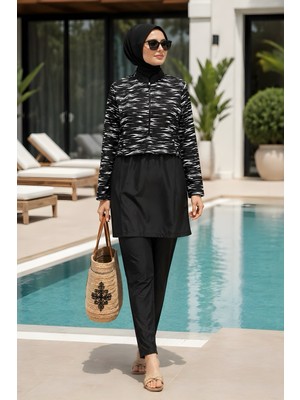 İmaj Butik Siyah Su Geçirmez Tesettür 3'lü Mayo Takım