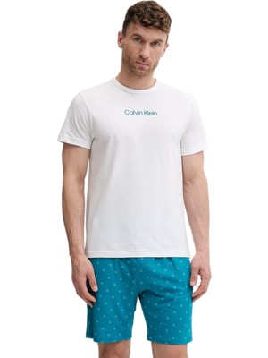 Calvin Klein Erkek Beyaz Kısa Kollu Şortlu Pijama Takımı LV00NM2900