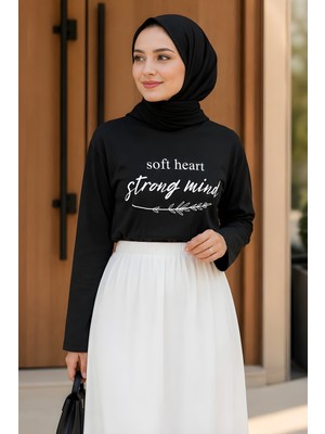 İmaj Butik Siyah Bisiklet Yaka Baskılı Penye Body