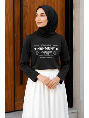 İmaj Butik Siyah Bisiklet Yaka Baskılı Penye Body