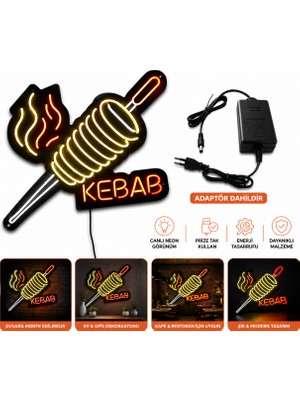 Kent Reklam Ajansı Döner Kebap Neon LED Tabela Işıklı Restoran Tabelası Dekoratif Duvar Lambası 56X45 cm
