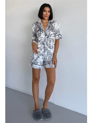 Coccolarsi Alberi Neri Saten Kısa Pijama Takımı