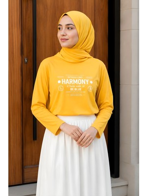 İmaj Butik Sarı Bisiklet Yaka Baskılı Penye Body