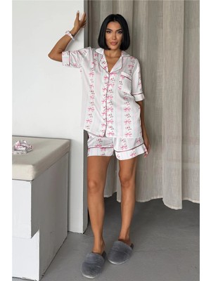 Coccolarsi Fiocco Rosa Saten Kısa Pijama Takımı