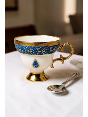Bereketli Store Acar Gold Detaylı Osmanlı Mavi Desenli Porselen Kupa – Şık Kahve ve Çay Kupası