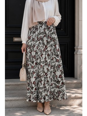 İmaj Butik Kiremit Bel Lastikli Desenli Viscon Etek