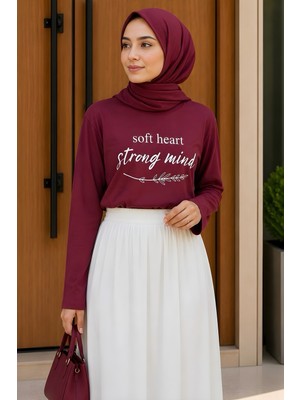 İmaj Butik Bordo Bisiklet Yaka Baskılı Penye Body