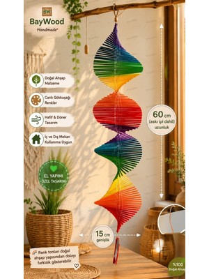 WoodBay Gökkuşağı Ahşap Rüzgar Gülü 60 cm El Yapımı 2'li Set Hafif ve Döner Bahçe Dekoru