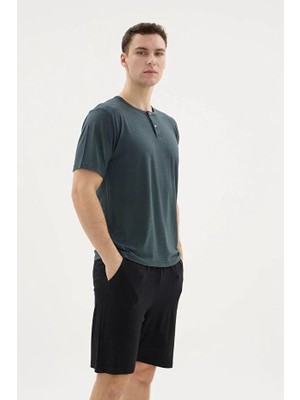 Kly Pijama Kly 26213 Erkek Bambu Yarım Düğmeli Yarım Kollu Şort Takım