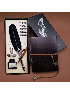 Lavly Toptan Tüylü Kalem ve Deri Defter Set