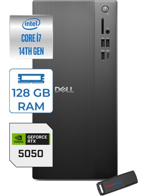 Dell Tower Essential QVT1260 Intel® Core™ İ7-14700 128GB Ddr5 256GB SSD 8GB/RTX5050 WIN11HOME Mini Tower Masaüstü Bilgisayar BTO01400724H36+ZETTAUSBBELLEK