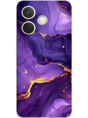 TechTree Oppo A5 Pro Uyumlu Ametist Taşı Mor Mermer Baskılı Silikon Kılıf