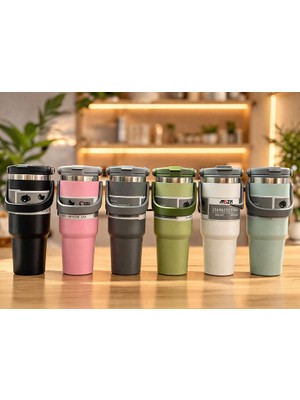 Lavly 900ML Taşıma Kulplu Paslanmaz Çelik Termos Mug Vakumlu Isı Yalıtımlı Bardak