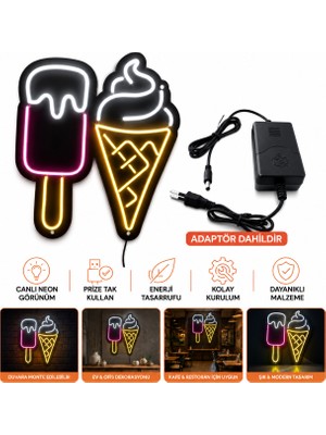 Kent Reklam Ajansı Dondurma Neon LED Tabela Işıklı Restoran Tabelası Dekoratif Duvar Lambası 53 x 52 cm