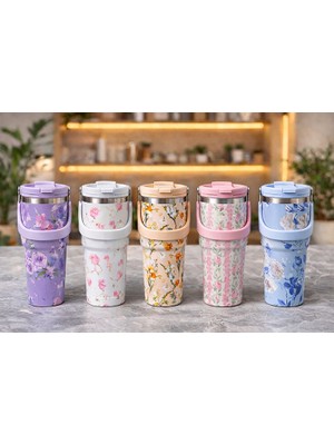 Lavly 900 ml Taşıma Kulplu Paslanmaz Çelik Termos Mug - Vakumlu Isı Yalıtımlı Bardak
