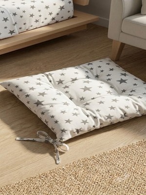 Erca Home Tekstil Ürünleri Boncuk Elyaf Dolgulu Ranforce Pamuklu Kumaş 1  Adet Bağcıklı Sandalye Minderi 45 x 45  Beyaz