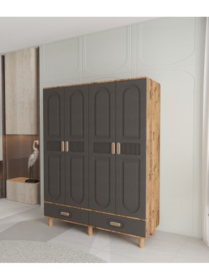 T&B Dova 4 Kapaklı Çekmeceli Gardırop - Tamamı Mdf
