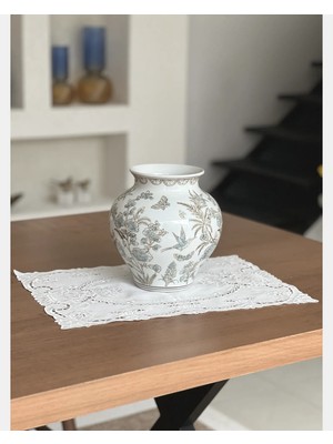 Marys Concept Turkuaz Desenli Tombul Porselen Vazo 22 cm