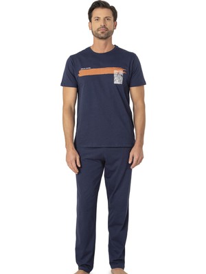 Pierre Cardin, Bisiklet Yaka, Baskılı, Yazlık Pijama Takım, %100 Pamuk