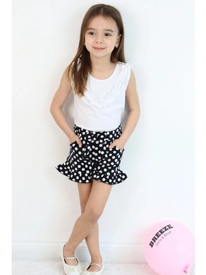 Breeze Kız Çocuk Şortlu Takım Puantiyeli Fiyonklu Fırfırlı 4-8 Yaş, Beyaz