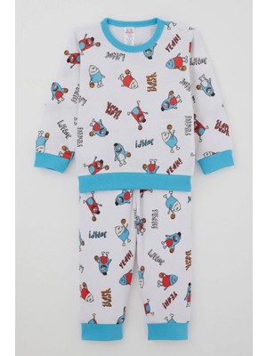 Breeze Erkek Bebek Pijama Takımı Omuzdan Patlı Mini Basket Yıldızı 4 Ay-1 Yaş, Beyaz