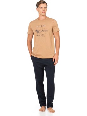 Pierre Cardin %100 Pamuk Baskılı Penye Erkek Pijama Takım, Bisiklet Yakalı, Cep Detay