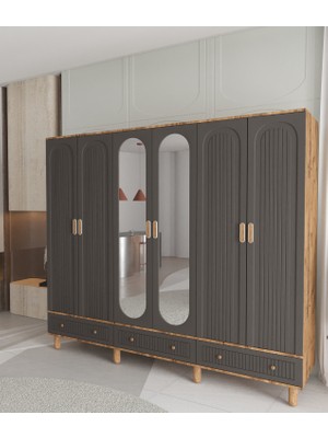 T&B Mila 6 Kapaklı Çekmeceli Gardırop - Tamamı Mdf