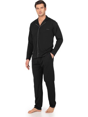 Pierre Cardin Kutulu Erkek %100 Pamuklu Düğmeli Uzun Kollu Çeyizlik Pijama Takımı