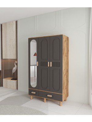 T&B Dova 3 Kapaklı Çekmeceli Gardırop - Tamamı Mdf