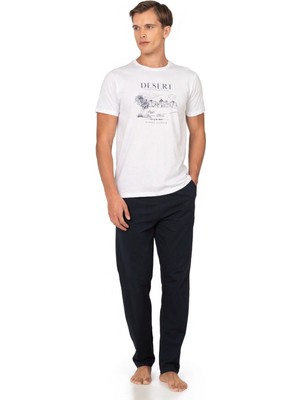 Pierre Cardin %100 Pamuk Baskılı Penye Erkek Pijama Takım, Bisiklet Yakalı, Cep Detay