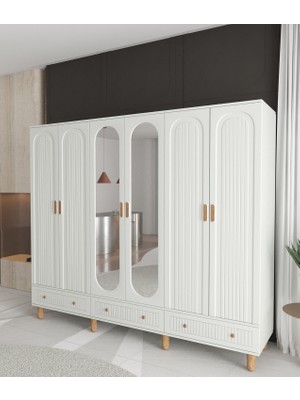 T&B Mila 6 Kapaklı Çekmeceli Gardırop - Tamamı Mdf